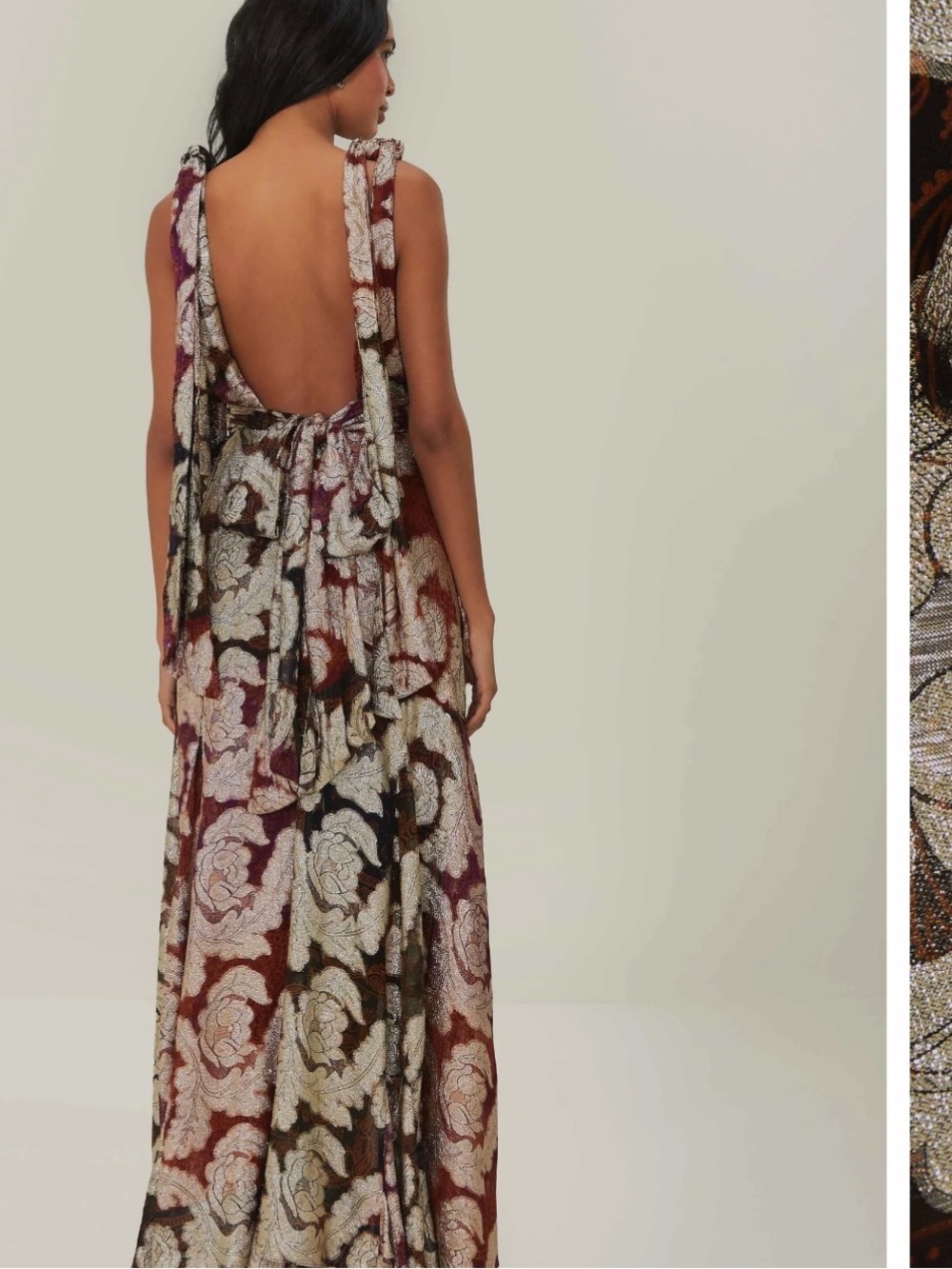 FARM Rio Burgundy Floral Jacquard Lurex Maxi Dress - Picture 2 of 4